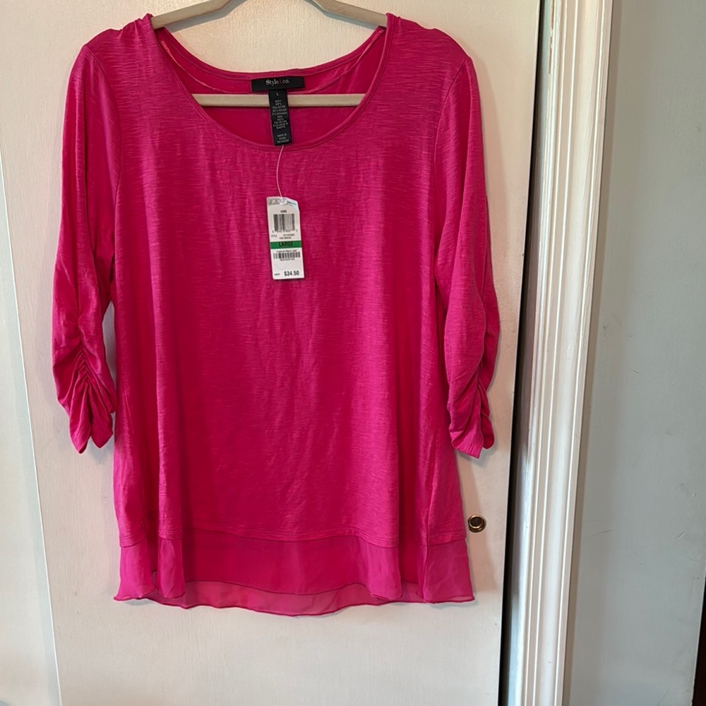 NWT Style and Company  Women’s Chiffon Hem  3/4  Sleeve Tunic Top Size L